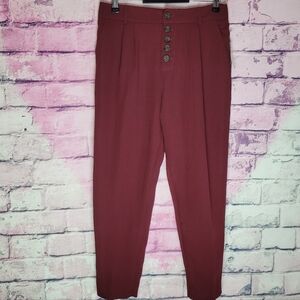 ANTHROPOLOGIE SASHA WINE HIGH WAISTED BUTTON FLY TAPERED PLEATED PANTS 2 NWT
